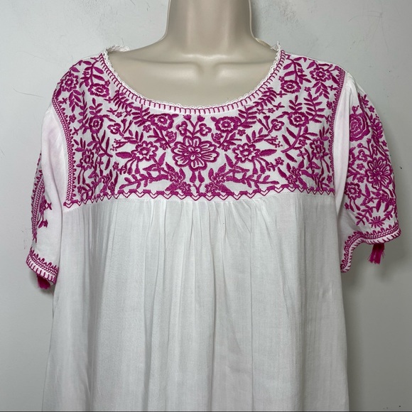 Savanna Jane embroidered boho peasant blouse top pink white size Large L - Picture 2 of 10